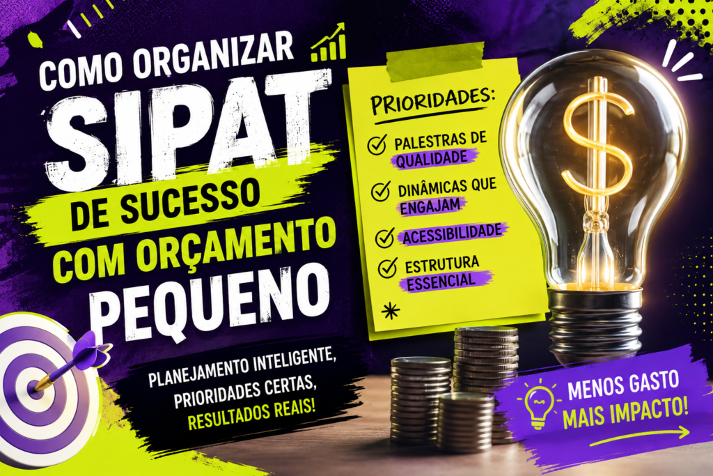 Equipe organizando uma SIPAT de sucesso com orçamento pequeno, planejamento e trabalho em equipe