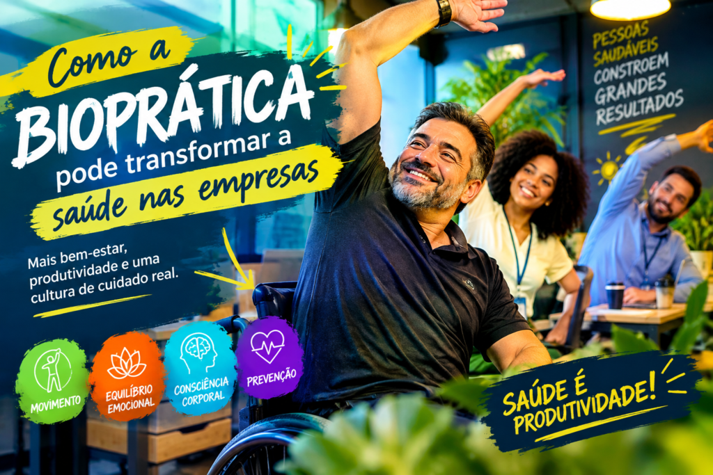 Bioprática nas empresas promovendo saúde, equilíbrio, consciência corporal e qualidade de vida no ambiente de trabalho.